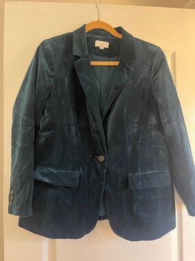 LOFT Teal Velvet Single-Button Blazer
